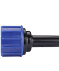 Compression Swivel Adapter With Washer For 1 Quarter Inch Drip Tubing To 3 Quarter Inch MHT Hose Bibb Or Garden Hose Built In Swivel To Prevent Kinking Leak Free Connection For No Fuss Drip Irrigation Black, black and blue side view
