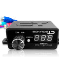 Universal Bass Knob With Digital Voltmeter Blue LED Display Remote Gain Control Pushable On Off Power Switch, black casing