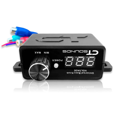 Universal Bass Knob With Digital Voltmeter Blue LED Display Remote Gain Control Pushable On Off Power Switch, black casing