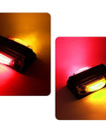 Two Pack Prewired Trailer Fender Lights Amber Front And Red Rear LEDs on display with illuminated markers for trucks and RVs