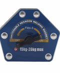 Solid One Button Degaussing Magnetic Welding Locator For Steel And Iron Pipe With 25 Kilos Suction Power Super Strong Multi Angle Positioning Fixture Tool For Heavy Duty Welding Projects, hexagon shape, magnetic with switch.