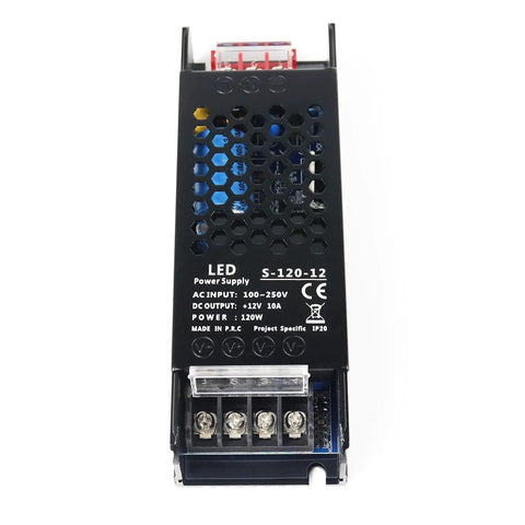 Front view of Beefy 12V 10A 120W Universal Regulated Switching Power Supply for LED driver with visible terminals