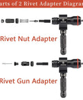Diagram of 2-In-1 Rivet Gun And Rivet Nut Adapter Kit For Cordless Drills With Carry Case, showing adapter components.