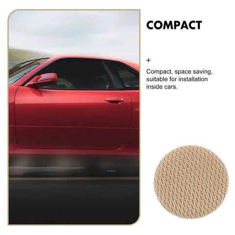 Side view of a red car with a sample of beige flannel fabric for a 30 Piece Car Headliner Repair Kit With Roof Rivets And Installation Tool For Beige Flannel Car Roof Liner Fix Pins Interior Ceiling Fabric Retainer Clips DIY Friendly Quick Fix
