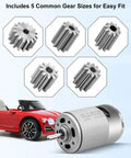 12V RS550 40000RPM Electric Motor Drive Engine for Power Wheel High Speed Gearbox with 5 gear options next to red ride-on car