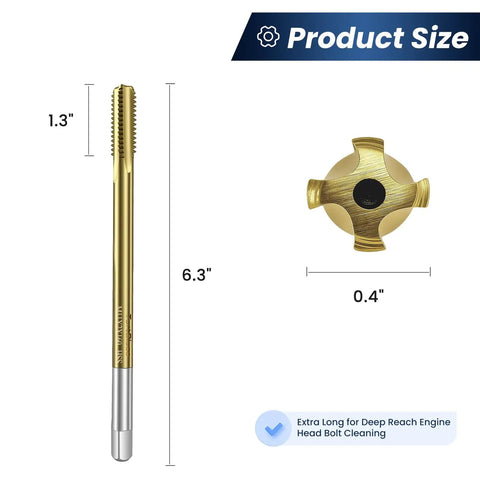 Product dimensions of Beefy Heavy Duty 11x2 Thread Tap Kit For Engine Bolts O2 Sensor And Spark Plugs 165mm Long, M2 Steel