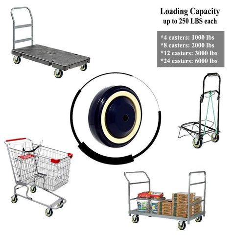 4 Inch Polyurethane Shopping Cart Wheels Pack Of Four With Stepped And Full Tread Face And Double Ball Bearing, 1200 Lbs Total Capacity shown on carts