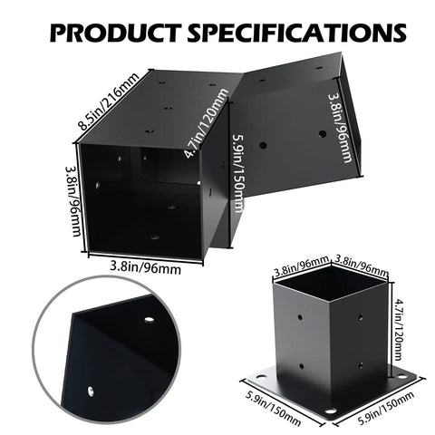 15 Degree Slanted Roof Pergola Bracket Kit With Wall Mount Extension And 3-Way Brackets For Outdoor Pergolas, Fits 4x4 Lumber
