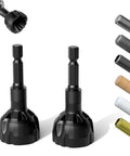 Front view of two black deburring external chamfer tools with hex shanks and knurled collars (2-pack).