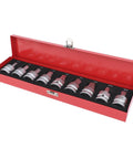 Crucial 9 Piece Torvex Impact Socket Set With 3/4 Inch Drive Cr Mo Hex And Spline Bits For Auto Repair And Workshop Maintenance From M16 To M18 Fasteners Plus Storage Box Included, red case open