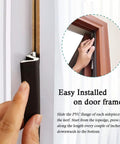 Close-up of brown kerf foam door weather stripping being installed on a door frame