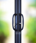 Sliding Glass Patio Door Offset Pull Handle Set With Keys Replacement For 3 15/16 Inch Hole Spacing And 1 1/4 To 2 1/4 Inch Door Thickness, 10 Inch Escutcheon Plate, Four Hole Patterns, Black Finish