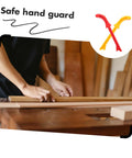 Person working with wood using 2 Pack Red Push Blocks For Table Saw And Jointer, Pro Grade High Visibility Push Sticks For Woodworking Safety.