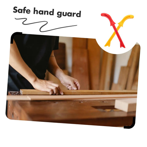 Person working with wood using 2 Pack Red Push Blocks For Table Saw And Jointer, Pro Grade High Visibility Push Sticks For Woodworking Safety.