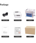 Package contents of Degassing Ultrasonic Cleaner 10L, including power cable, SUS304 basket, user manual, certification, and carton.