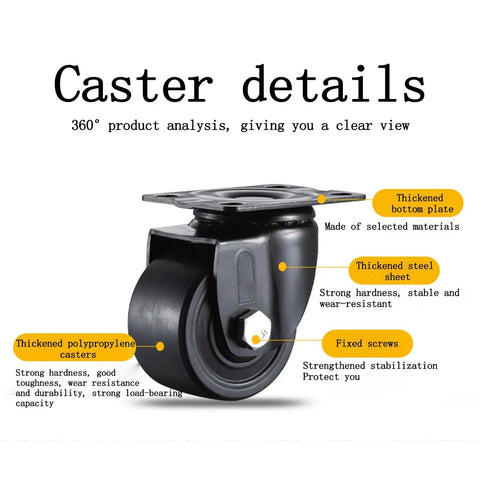 Sets Of 4 Bulletproof 3 Inch Swivel Caster Wheels With Secure Brakes Heavy Duty Polypropylene Ball Casters details showing thickened materials.