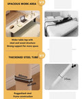 Comparison image showing spacious overbed table with steel and wood structure versus thicker steel tube construction of Game Changing Ergonomic Height Adjustable Overbed Table With Smooth Ball Bearing Casters For Mobile Laptop Workstations And Cozy Apartment Living Spaces.