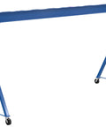 Tough As Nails Heavy Duty Welded Steel Fixed Gantry Crane 20 Foot Span 8000 Pound Capacity With Swivel Phenolic Caster Wheels Blue, front view showing sturdy design.