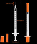 Bulk 30 Pack U100 Syringes 30 Gauge Five Sixteenth Inch 8 Millimeter 1 mL Disposable, Individually Wrapped, Pro Grade Performance, Smooth Leak-Proof Plunger, Clear Barrel, Medical Grade Single-Use Syringes. U-100 syringe with orange cap