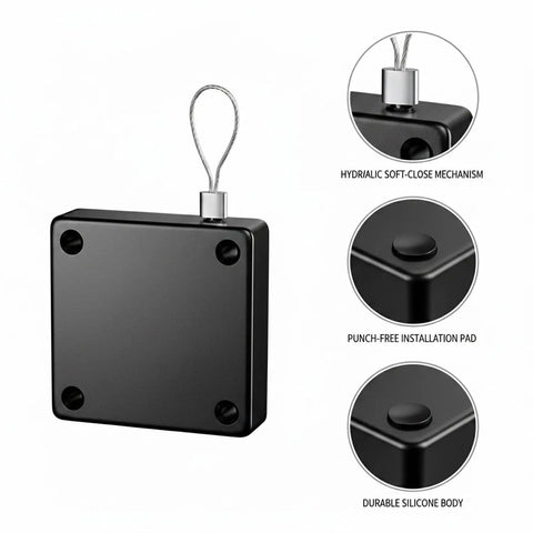 Hydraulic Door Closer for Interior Wood Doors with Adhesive Mounting No Drill Setup, silicone body detail view