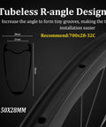 Diagram of tubeless R-angle design for Carbon Disc Brake Wheelset 50mm Deep Tubeless Rim 28mm Wide With Ceramic NBK Bearings