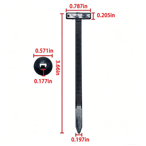 Hella Durable Nylon T Style Push Pin Ties And Rivet Fasteners For Auto Body Trim, 3.66 inch black fasteners with measurements