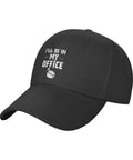 "I'll Be In My Office" black adjustable washed baseball cap dad hat for adults, plain trucker style for office or kitchen, cool casual vibe.