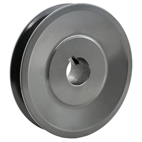 Close-up of AK3534 Beefy Cast Iron Pulley One Groove Motor Pulley For V Belts A 3L 4L Three Quarter Inch Bore And 3.55 Inch Outer Diameter