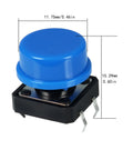 Dope 70 Piece 12x12x7.3mm Tactile Button Switch Kit With 4 Pin PCB Micro Switches And Caps, Arduino Compatible, side view