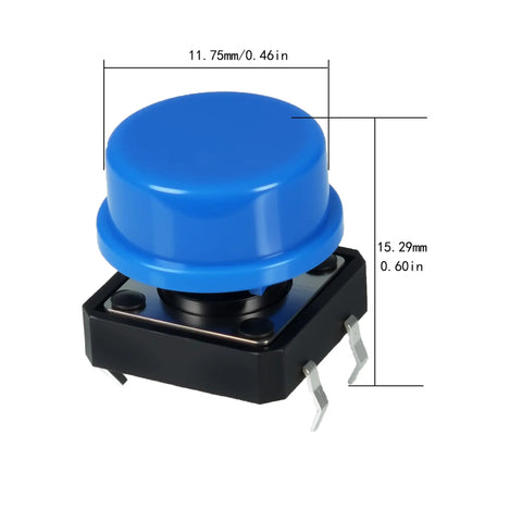 Dope 70 Piece 12x12x7.3mm Tactile Button Switch Kit With 4 Pin PCB Micro Switches And Caps, Arduino Compatible, side view