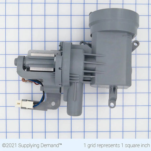 Clothes Washer Drain Pump Replacement Direct Fit For W10605427 W10425238 120V 60Hz 0.95A grey plastic pump on grid background