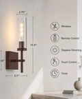 Kwinmyso Wireless 3CCT Wall Sconce Battery Operated Dimmable Wall Light with glass shade and remote control features.