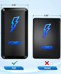 Comparison of two black push button switches, dimensions highlighted. Easy Install No Fuss 12V Push Button Switch With Wire Kit For Toyota