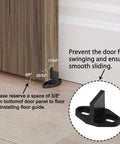 Hella Sturdy 7.5ft Sliding Barn Door Hardware Kit installation guide showing floor guide for smooth gliding track system.