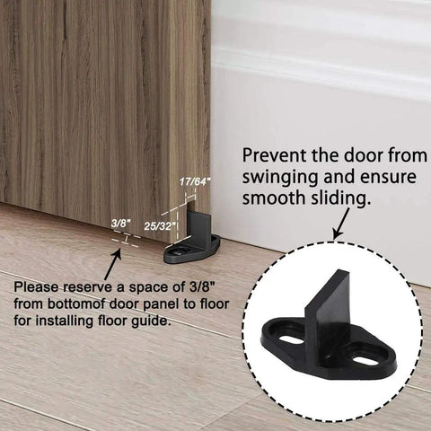 Solid 6 Foot Barn Door Sliding Hardware Kit floor guide installation details for smooth sliding and stability.