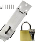 4 Inch Stainless Steel Hasp Lock Padlock Set With Screws And Keys For Shed Fence And Gate Security, includes latch and padlock
