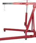 Heavy Duty 2 Ton Hydraulic Engine Hoist And 4000 Lbs Folding Cherry Picker with red frame and hydraulic lift.