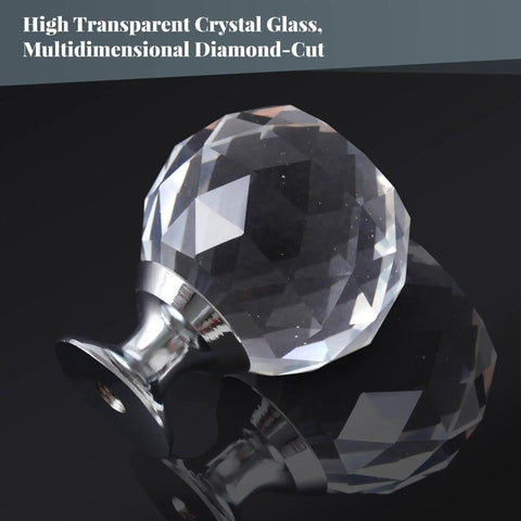 Six Pack Clear Crystal Glass Diamond Door Knob Set For Cabinets And Dressers Round Wardrobe Pull Knobs With Aluminum Base