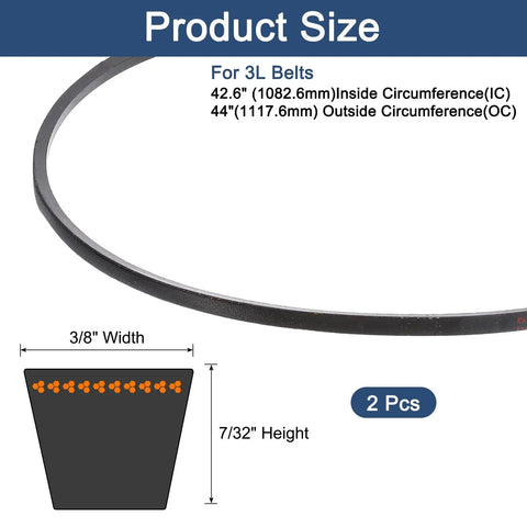 Two 44 Inch Classic Wrapped Rubber V Belts Set For Heavy Duty Drive In Motors Lawn Equipment And Machinery, 3L440 Profile