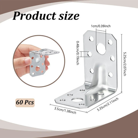 Pack Of Sixty Two By Two Inch Steel L Brackets For Wood in hand, showing dimensions and design for heavy duty furniture repair.