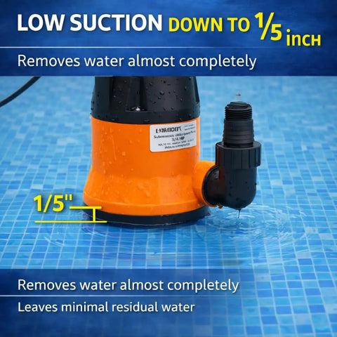 Heavy Duty Submersible Water Pump Kit With 25 Foot Garden Hose And 25 Foot Power Cord Three Quarter HP Utility Pump in pool