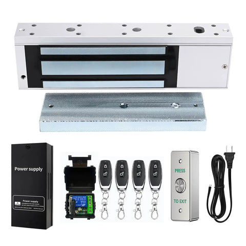 Heavy Duty Door Access Control System With 1200lb Magnetic Lock Kit Four Remote Controls Stainless Steel Exit Button