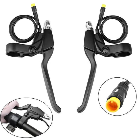 Pair of black mechanical brake levers for electric bikes with power cutoff on 2.2cm handlebar, compatible with BBS01 BBS02 BBS03B