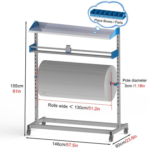 Heavy Duty Bubble Wrap Roll Dispenser With Sharp Manual Cutter And Slick Rolling Rig For No Sweat Packaging Easy Glide Locking Caster Wheels Mobile Shipping Station For Moving, featuring sturdy design and dimensions.