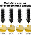 HzdaDeve four hardened steel 3D printing nozzles, 0.2/0.4/0.6/0.8mm