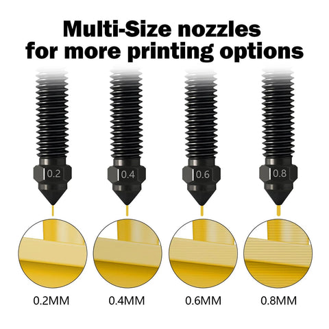 HzdaDeve four hardened steel 3D printing nozzles, 0.2/0.4/0.6/0.8mm