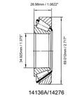Diagram of two piece tapered bearing cone and bushing kit with 1.375 inch hole and 2.717 inch outside diameter, 1.062 inch width