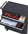 Heavy Duty Portable Tool Box Cart With Double Drawers, Mobile Metal Tool Cabinet For Auto Repair And Garage, open drawers showing tools