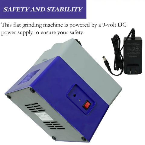 Side view of 4 Inch Flat Grinding Machine For Glass And Gemstones With Shaping And Polishing Capabilities, showing power cord.