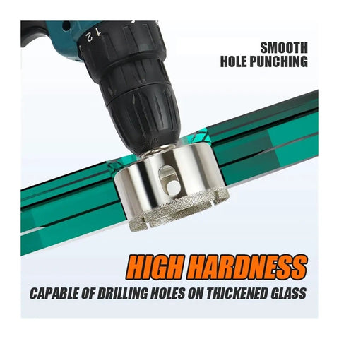 Premium Diamond Coated Hole Saw Bits Set For Drilling Tile Glass Marble Granite And Stone With Cup Shape Design That Provides Smooth Clean Holes Without Chipping Or Cracking While Matching Your Standard Handheld Power Drill For Super Easy Home on glass